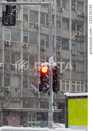 Red Traffic Light Snow Red Traffic Light Snow 138130195