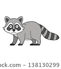 Cute cartoon vector illustration of a raccoon isolated on white background 138130299