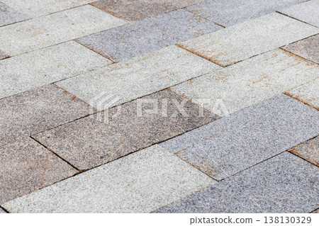 Textured stone paving on an urban walkway, close up Textured stone paving on an urban walkway, close up 138130329