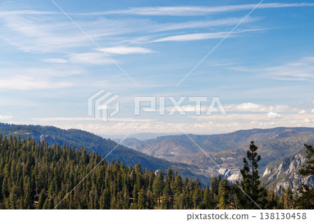Scenic summer landscape in Yosemite National Park with mountains, forest, and sky Scenic summer landscape in Yosemite National Park with mountains, forest, and sky 138130458