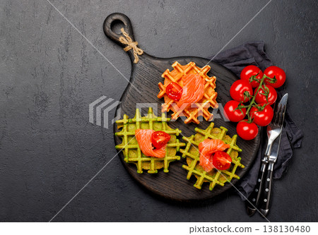 Vegan spinach waffles top view 138130480