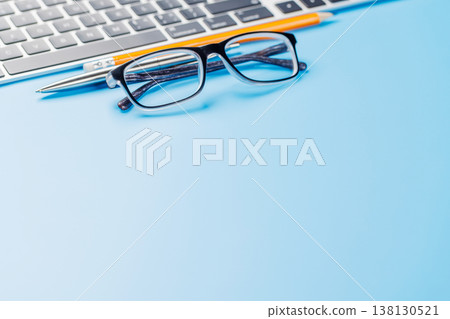 Office supplies on blue desk Office supplies on blue desk 138130521