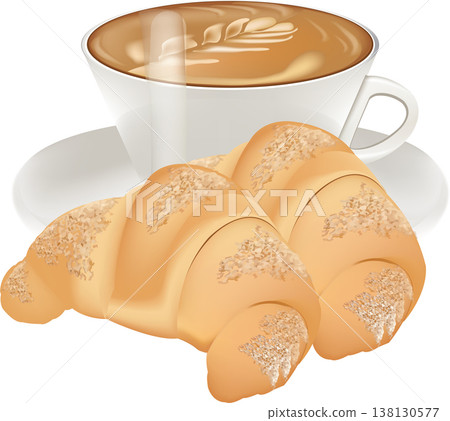 breakfast latte macchiato and croissant 138130577
