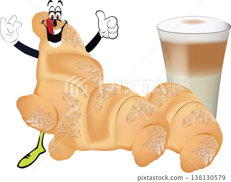 breakfast latte macchiato and croissant 138130579