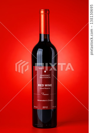 Red wine bottle mockup on red background Red wine bottle mockup on red background 138130695
