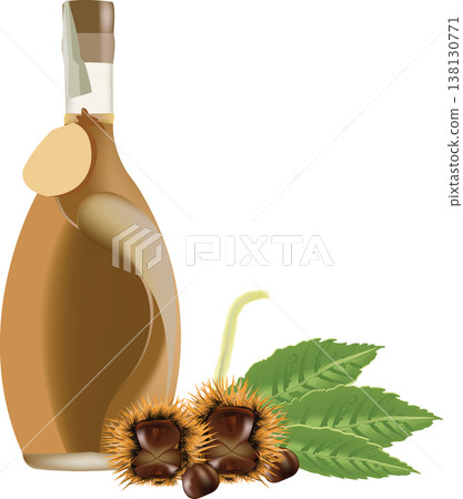 bottle containing liqueur chestnut cream- 138130771