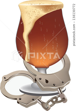 Beer glass overflowing with foam is handcuffed to metal restraints Beer glass overflowing with foam is handcuffed to metal restraints 138130772