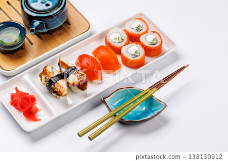 Sushi set with tea and small teapot Sushi set with tea and small teapot 138130912