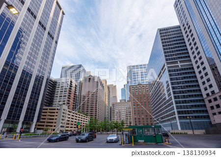Vibrant sunny view of Chicago downtown skyline under a blue sky Vibrant sunny view of Chicago downtown skyline under a blue sky 138130934