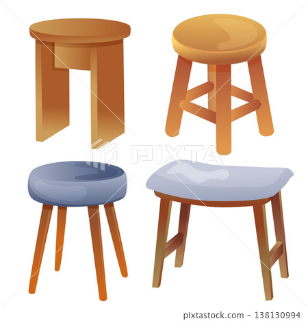 wooden stool interior object set collection 138130994