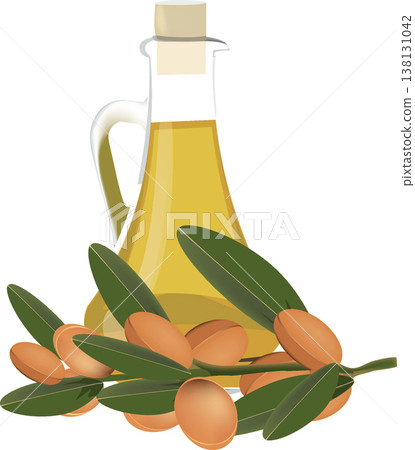 Argan oil with branch on white background Argan oil with branch on white background 138131042