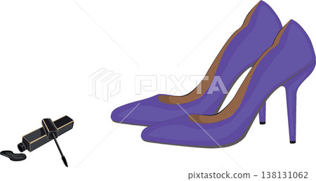 Pair of purple high heels with mascara illustrating fashion and beauty Pair of purple high heels with mascara illustrating fashion and beauty 138131062