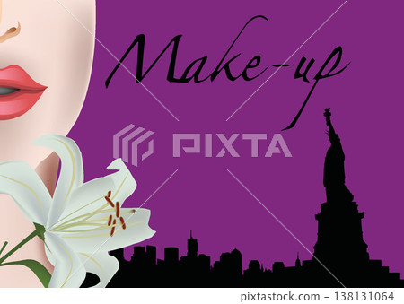 Woman putting make up on with new york city skyline and statue of liberty Woman putting make up on with new york city skyline and statue of liberty 138131064