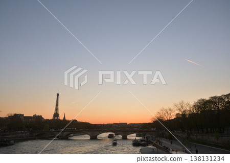 A view of the sunset during magic hour from the Pont Alexandre III, Paris, March 18, 2026. 138131234