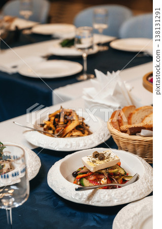 Elegant Banquet Setup. Decorative And Wellarranged Banquet Display With Elegant Table Elements 138131291