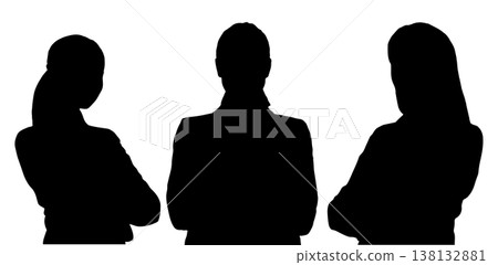 Silhouette set of a businesswoman with her arms crossed, showing confidence. Silhouette set of a businesswoman with her arms crossed, showing confidence. 138132881