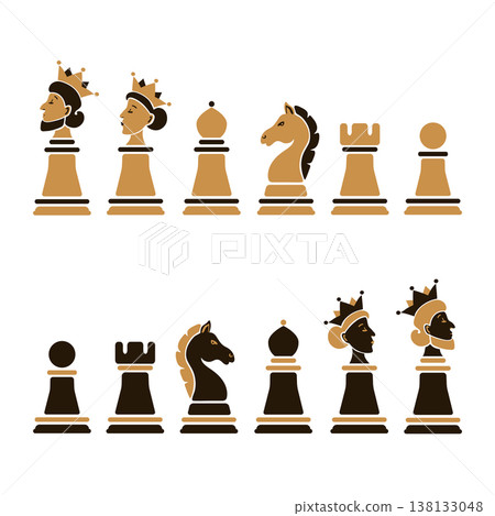 Vector set of cartoon chess pieces: king, queen, bishop, knight, rook, pawn Vector set of cartoon chess pieces: king, queen, bishop, knight, rook, pawn 138133048