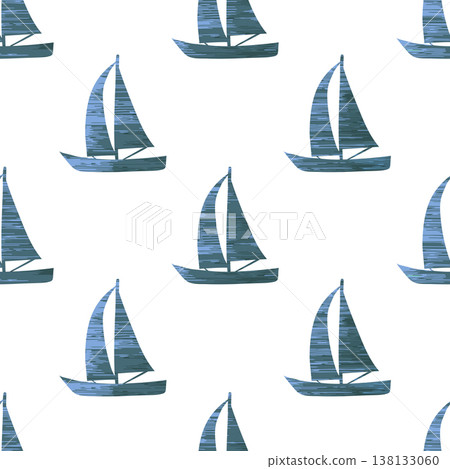 Sailing boat pattern. Minimalist vector seamless illustration with ship Sailing boat pattern. Minimalist vector seamless illustration with ship 138133060