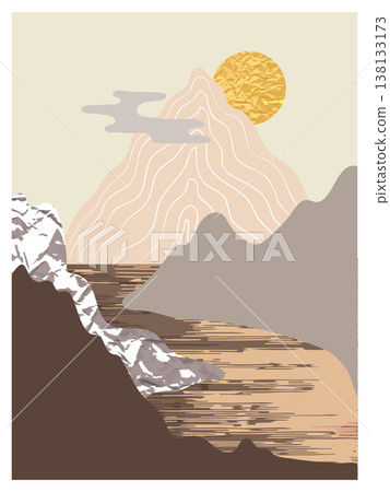 Mountain landscape wall arts set. Collection of abstract minimalist posters design 138133173