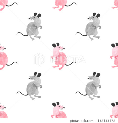 Cartoon rat pattern. Vector seamless watercolor mouse illustration 138133178
