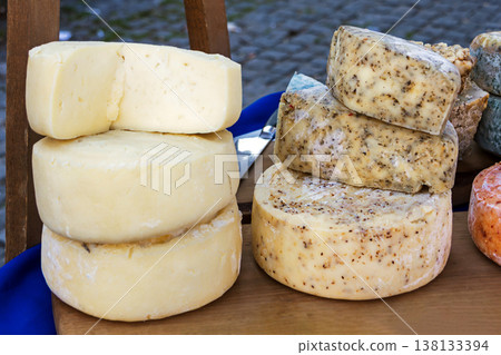 Traditional cheese on market 138133394