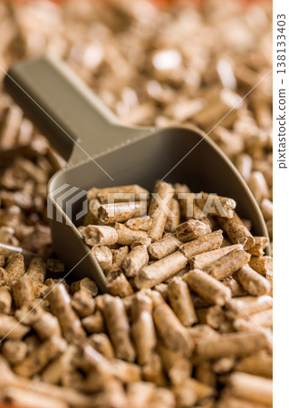 Close-Up of Wood Pellets in Scoop Biomass Fuel for Heating and Renewable Energy Close-Up of Wood Pellets in Scoop Biomass Fuel for Heating and Renewable Energy 138133403