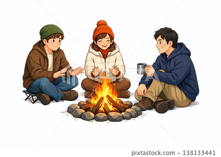 一個男人和一個女人在露營地生營火 一個男人和一個女人在露營地生營火 138133441