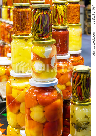 Pickled vegetables in closed jars Pickled vegetables in closed jars 138133464