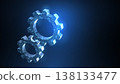 Gears. Abstract vector wireframe two gear 3d modern illustration on dark blue background. 138133477