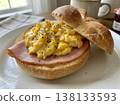 Scrambled egg and ham sandwich 138133593