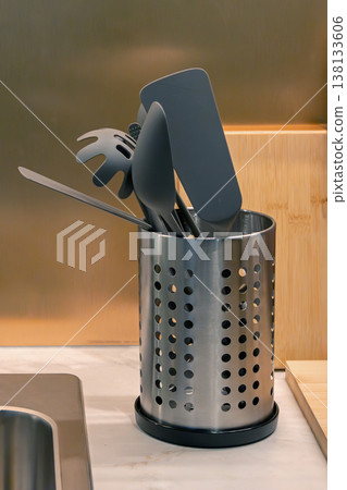 Kitchen tools in metal tray 138133606