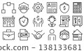 Insurance and finance black line icon set. Monochrome outline fintech pictogram collection, isolated banking and loan signs 138133681