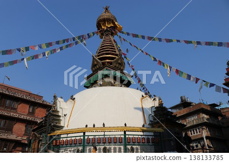 Kaas Swayambhu, a Buddhist temple stupa in a square in Kathmandu, Nepal 138133785