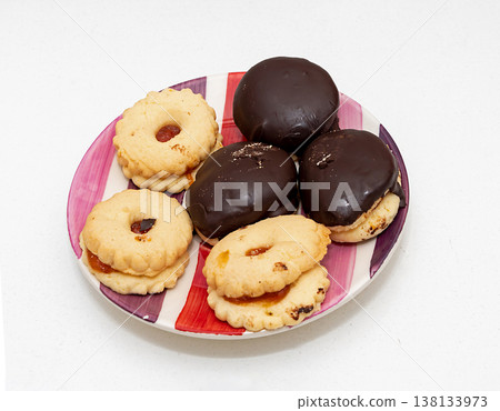 Chocolate cookies on a plate Chocolate cookies on a plate 138133973