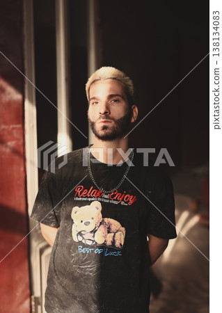 Intimate photo of thoughtful musician with textured background 138134083