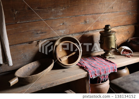 Warm cozy setting. Peaceful kitchen corner illuminated by sunlight 138134152
