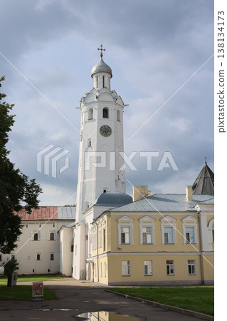 Dramatic scene showcasing tower against ominous weather backdrop Dramatic scene showcasing tower against ominous weather backdrop 138134173
