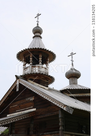Detailed view of decorative cupolas with weathered timber elements Detailed view of decorative cupolas with weathered timber elements 138134205