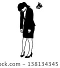 Silhouette illustration of a woman who is depressed and hanging her head. 138134345