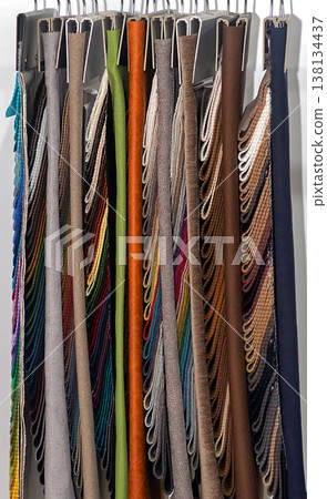 Material samples hanging on a wall Material samples hanging on a wall 138134437