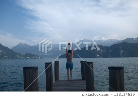 Swiss Alps Landscape with Mountains and Lake 138134639