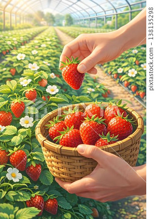 Strawberry picking at the strawberry farm 138135298