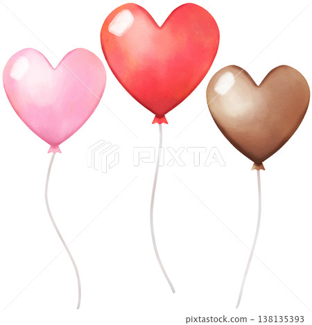 Heart-shaped balloon, Valentine's Day theme, watercolor illustration 138135393