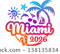 Miami Florida 2026 with Vacation and Trip Elements - Palm Tree Sunglasses Dolphin 138135834