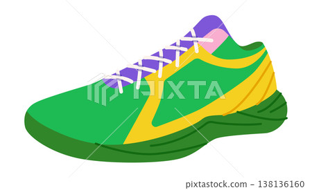 Basketball sneaker shoe flat. Colorful chunky sport footwear for game, fan outfit, festival streetwear for man woman Basketball sneaker shoe flat. Colorful chunky sport footwear for game, fan outfit, festival streetwear for man woman 138136160