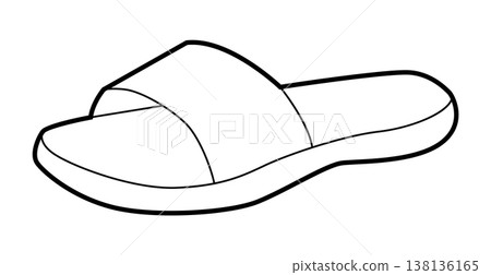 Slide sandal shoe women single line. One strap open toe sandal for pool spa vacation wear Technical fashion illustration 138136165