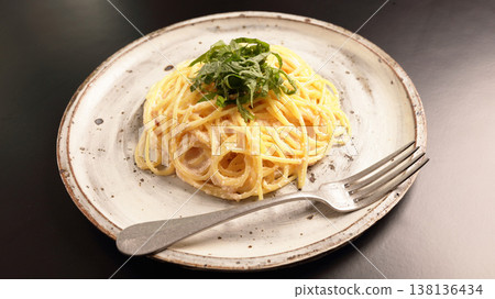 Mentaiko cream pasta with shiso leaves 138136434