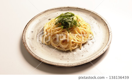 Mentaiko cream pasta with shiso leaves Mentaiko cream pasta with shiso leaves 138136439
