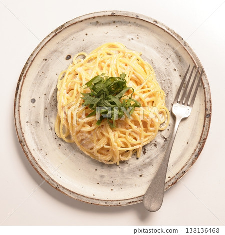 Mentaiko cream pasta with shiso leaves Mentaiko cream pasta with shiso leaves 138136468