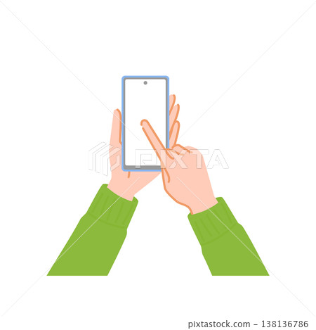 Overhead view of a hand tapping on a smartphone. Overhead view of a hand tapping on a smartphone. 138136786
